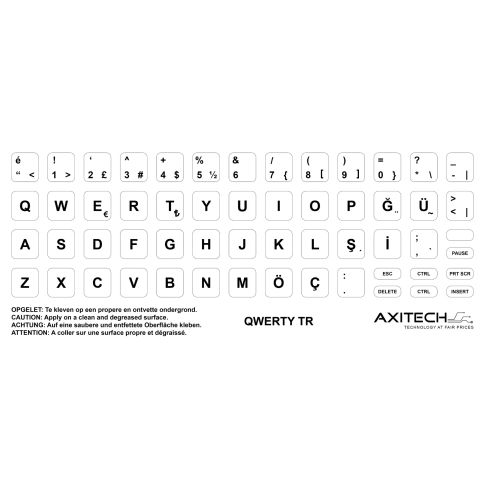 Axitech Notebook Keyboard Stickers Qwerty Turkey White